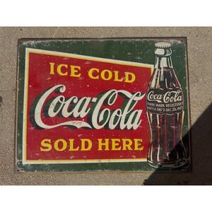 Vintage looking Coca Cola Tin Sign 12 x 17 no rust ice cold coca cola sold here